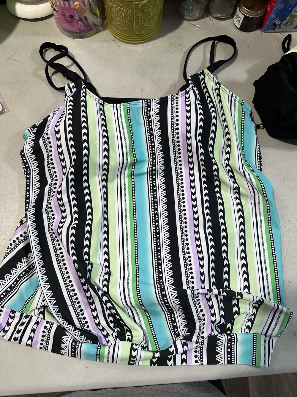Zaful Women's Multi-Stripe Tribal One-Piece Swim Top - xxl or 2xl **top only**